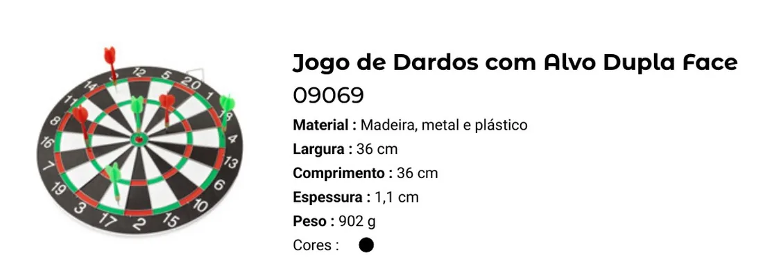 Jogo de Dardos com Alvo Dupla Face