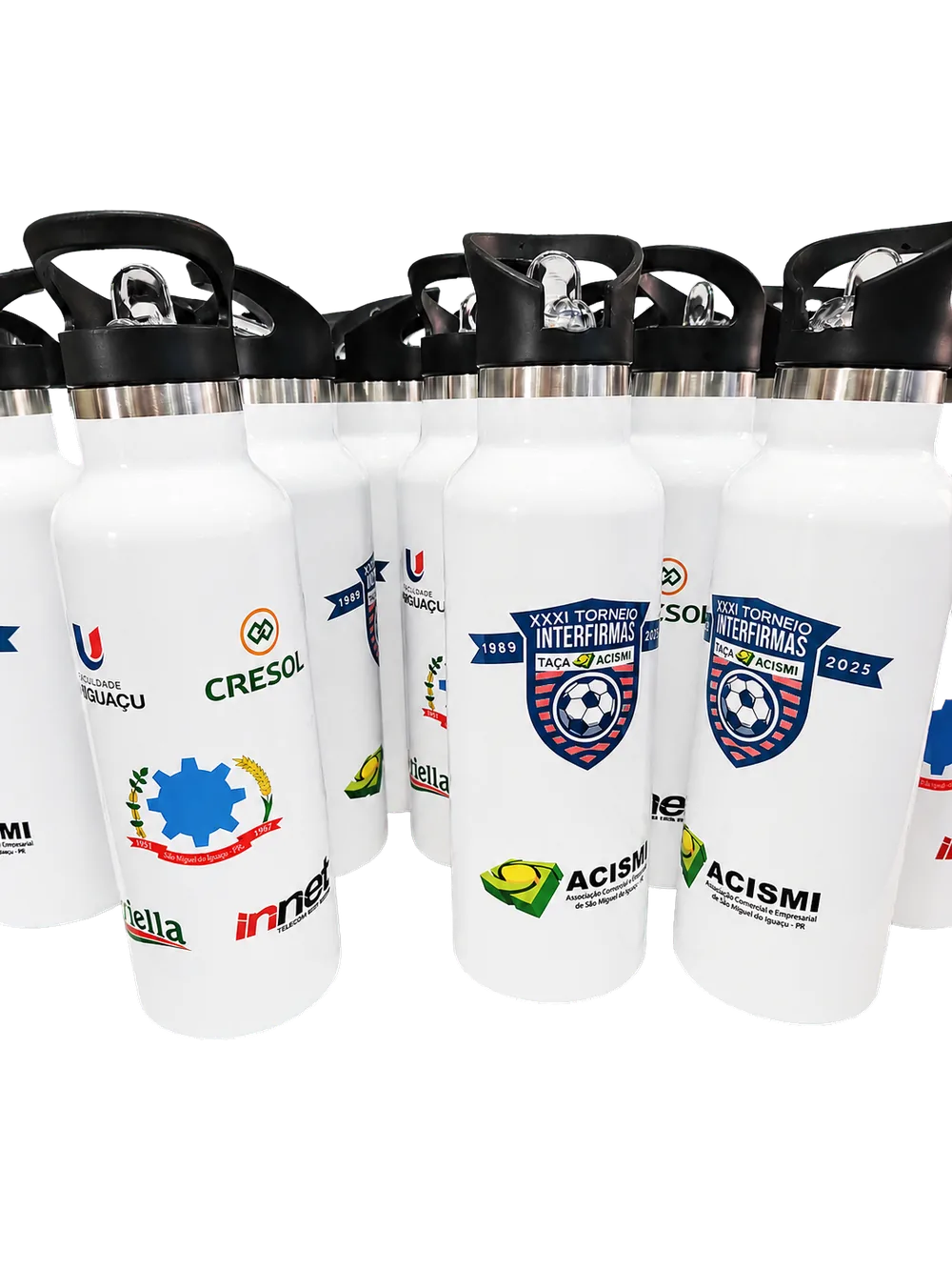 Garrafas brancas personalizadas com iluminação profissional