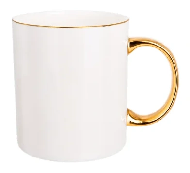 Caneca Reta com Borda e Alça Dourada 325 ml