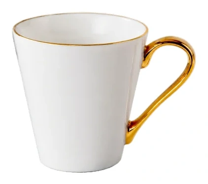 Caneca Cônica com Borda e Alça Dourada 325 ml