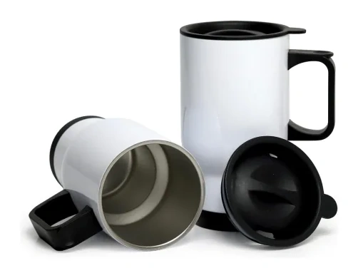 Caneca Térmica Viagem 450 ml com Tampa - Inox Branca
